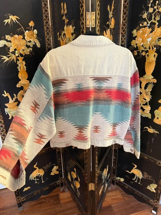 Women’s Patterned Southwestern Denim Jacket in Multi-Color - Picture 3 of 7